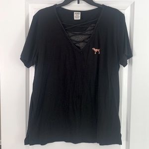 VS PINK Black & Rose Gold Criss Cross Front Tee